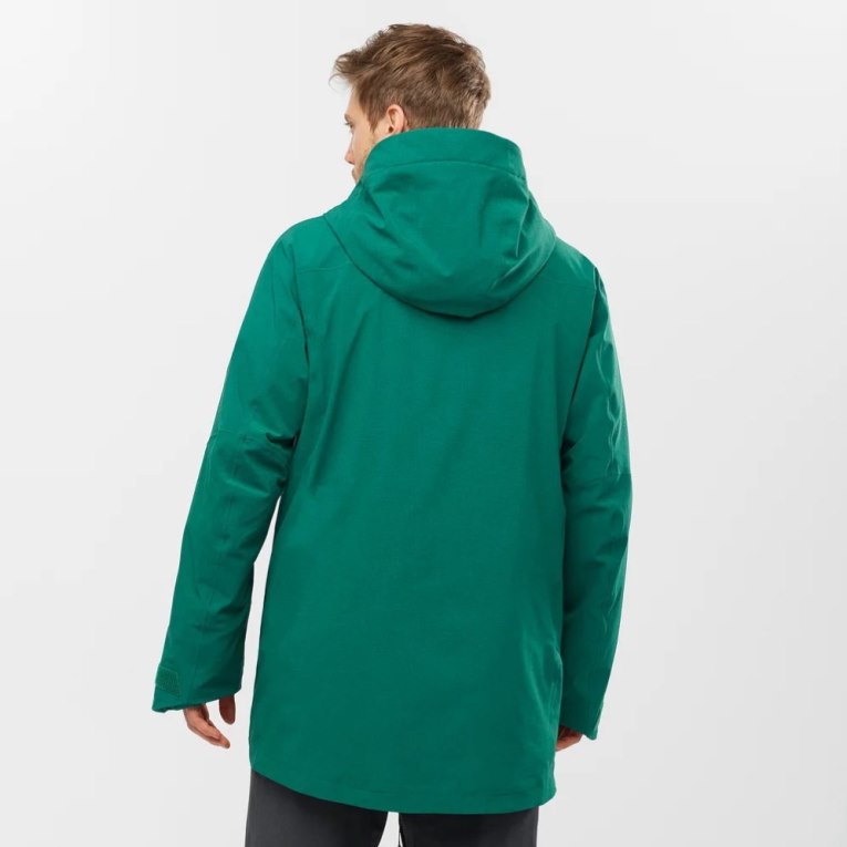 Green Salomon Stance Cargo Insulated Hooded Men's Ski Jackets | IE KM1208